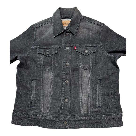 Levi's Trucker black denim jacket with BLANK red tab size Large - Picture 3 of 14